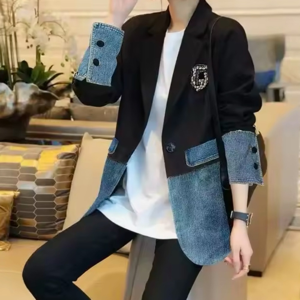 178. Denim Splice Coat Jacket Women Blazer New Korean Loose Suit Top Female